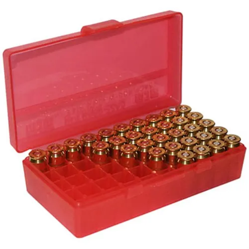 MTM P-50 Original Series Flip Top Handgun Ammo Box .38 Special/.357 Magnum Holds 50 Rounds Clear Red - View 2