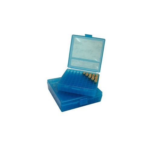 MTM Case-Gard P-100 Flip Top Handgun Ammo Box 100 Rounds Clear Blue - View 2
