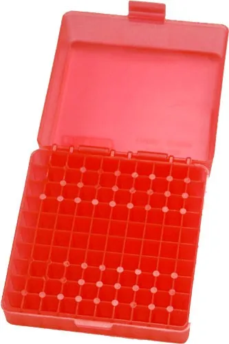 MTM Case Gard P-100 .22 Mag/.17 HMR 100 Round Flip-Top Ammo Box Red - View 2