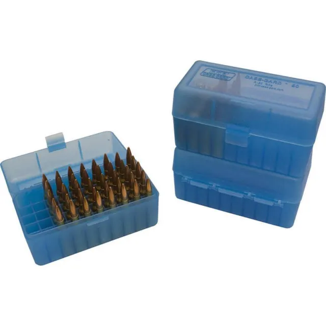 MTM Case-Gard R-50 Series 50 Rounds Midlength Rifle Ammo Box - Clear Blue - View 2