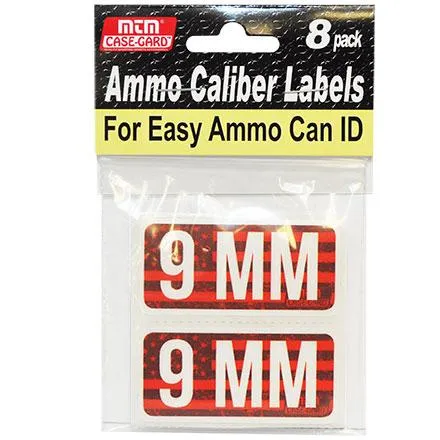 MTM Ammo Caliber Labels 9mm 8 Pack 2.25"x1.08" Red/White - View 2