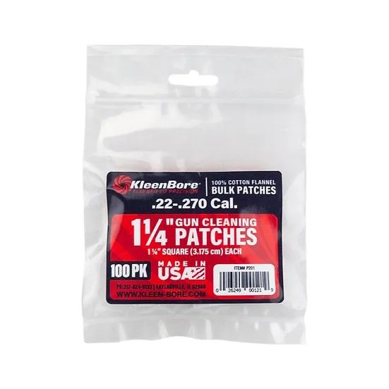 KleenBore Super Shooter Cotton Flannel Patches .22-.270 Caliber 1 1/4" 100 Pack - View 2