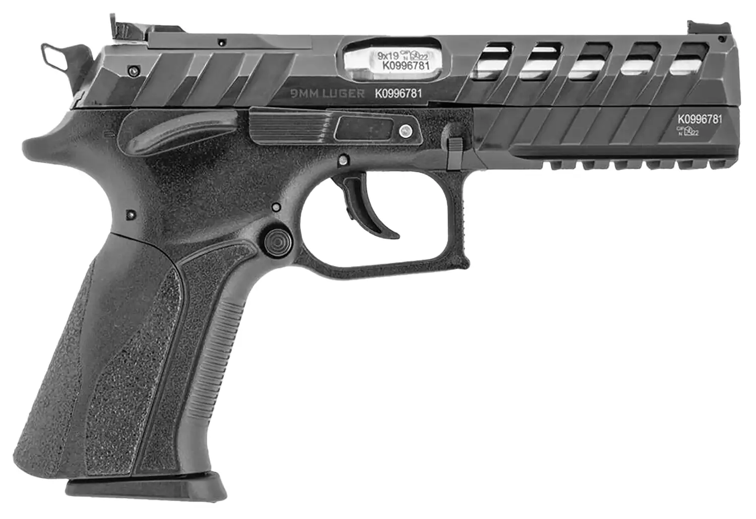 Grand Power 8588005808514 X-Calibur CO Mk23 Match 9mm Luger 15+1 4.80" Stainless Barrel, Black Steel Lightening Cut/Optic Cut/Serrated Slide, Black Steel Frame w/Picatinny Rail, Black Textured Grip - View 2