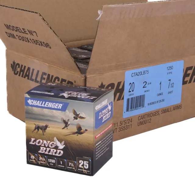 CHALLENGER AMMO LONG BIRD 20 GAUGE 2-3/4" 1OZ 1250 FPS #7.5 250 CASE - View 2
