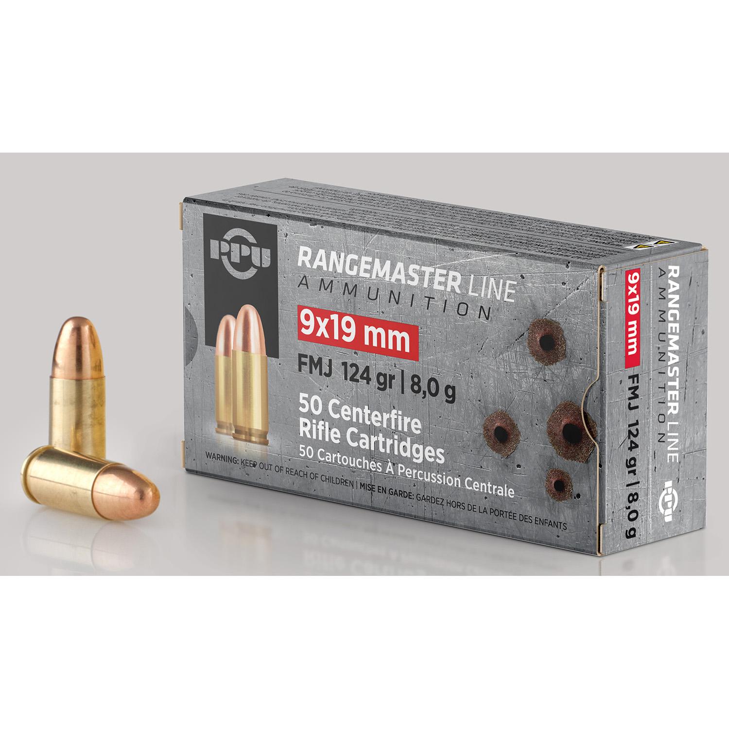 PPU PPRM9 Rangemaster 9mmLuger 124gr Full Metal Jacket 50 Per Box/20 Case - View 2