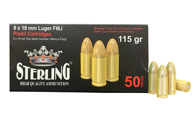 Sterling 500.9.19.L.FMJ 9MM 115 Grain FMJ Brass Case 50 Rounds - View 2