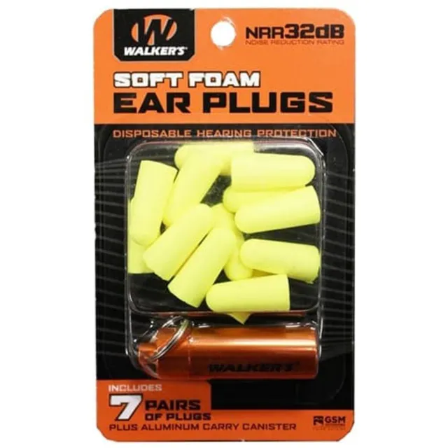 WALKER'S GAME EAR 7 Pairs Yellow Foam Plugs with Black Alum Carry Canister - View 2