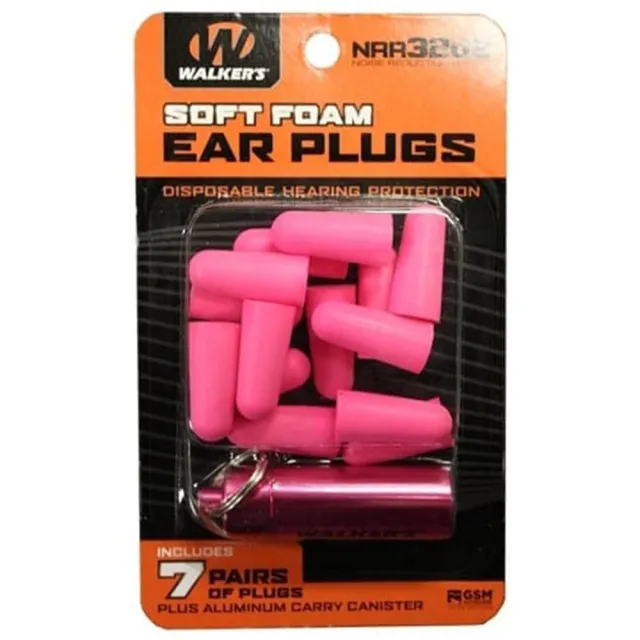 Walker's Foam Ear Plugs 32dB with Aluminum Carry Canister Pink 7 pairs - View 2