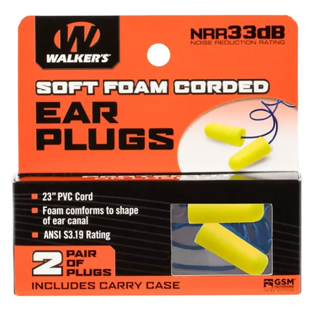 Walker's GWPEPCORDYL Corded Foam Ear Plugs 32 dB In The Ear Yellow Adult 2 Pair - View 2