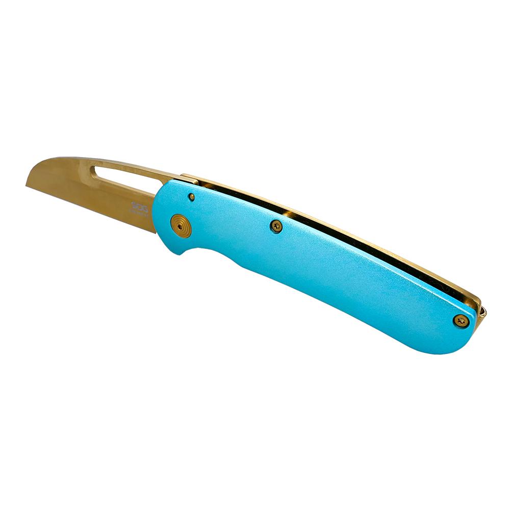 SOG Knives Escape FL Folding Knife 3 Sheepsfoot Blade Blue Gold - View 2