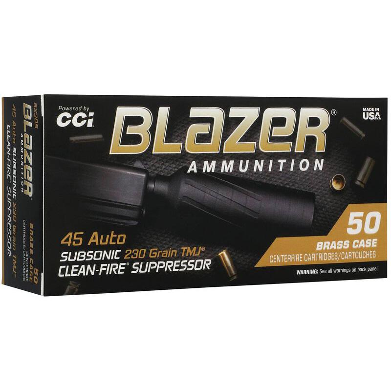 CCI 45 AUTO 230GR TMJ BLAZER BRASS CLEAN-FIRE SUPPRESSOR 50 5230S - View 2