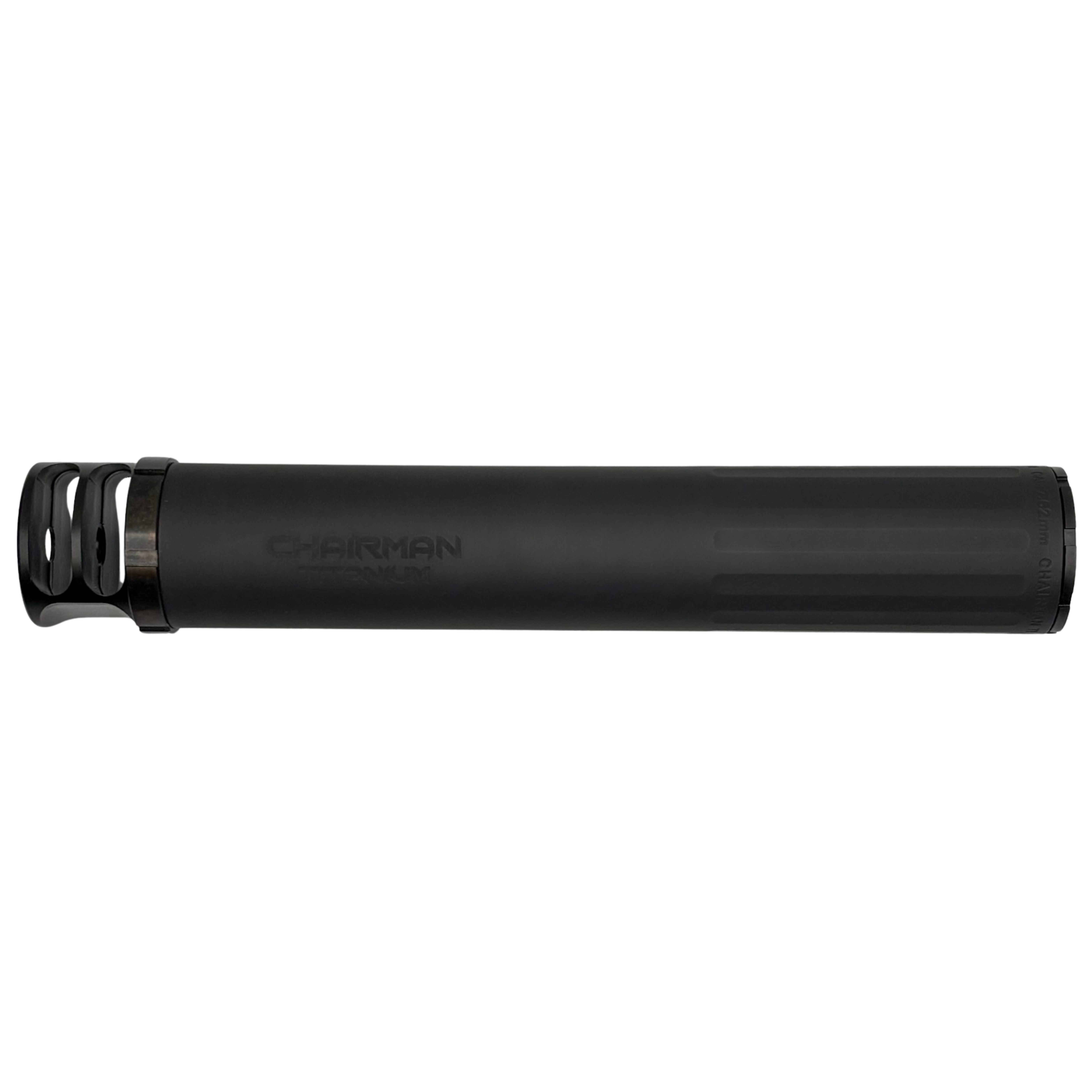 BOSS CHAIRMAN TI - 5/8X24 - BRAKE END CAP 7.62 FULL LENGTH LIGHT WEIGHT SILENCERHIGH PRESSURE LOADS TITANIUM CORE MUZZLE BREAK FOR MAXIMUM MUZZLE CONTROL REDUCED SOUND SUPPRESSION CH-15080-762-TI-58-BR-BLK - View 2