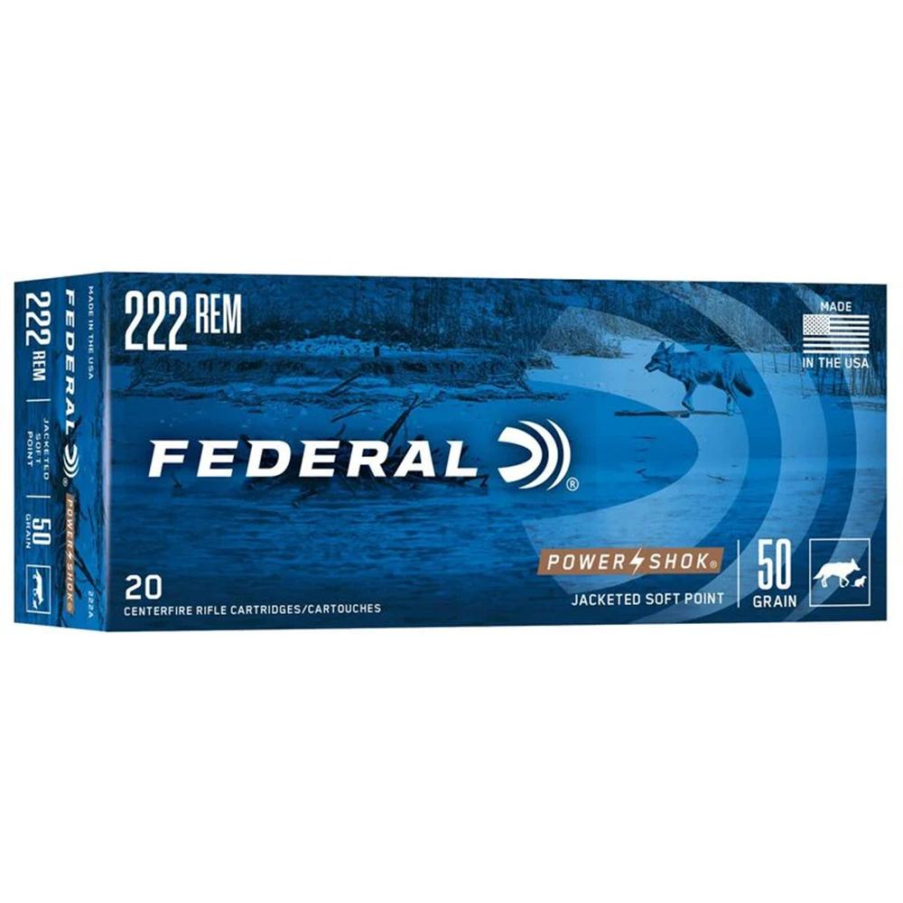 Federal 222A Power-Shok 222Rem 50gr Jacketed Soft Point 20 Per Box/10 Case - View 2