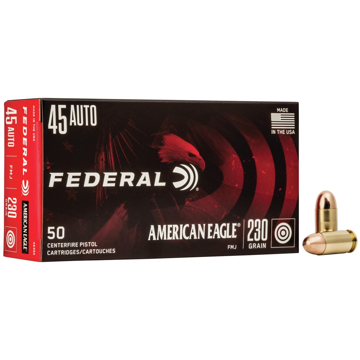 Federal AE45A American Eagle Handgun 45 ACP 230 gr Full Metal Jacket (FMJ) 50 Per Box/20 Cs - View 2