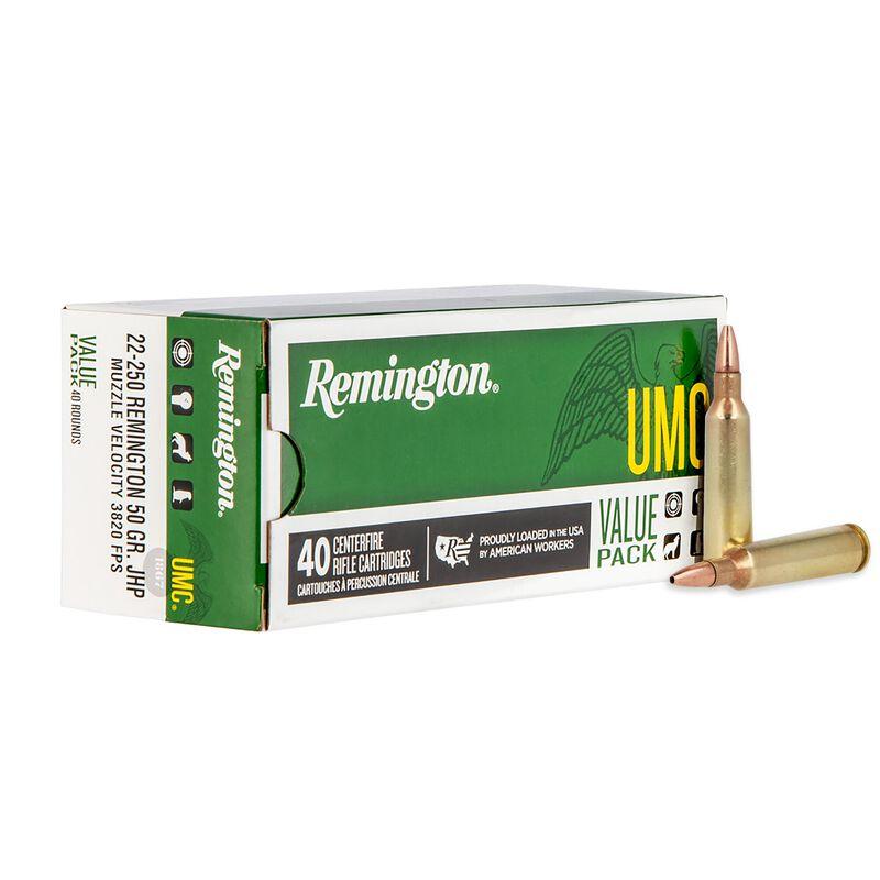 Remington UMC 22-250 Rem, 45gr JHP, 40rd - Gold, Ideal for Varmint Hunting & Target Shooting, USA Loaded - View 2