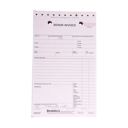 Brownells Repair Log Invoice Forms 3-PART 500 Pack - View 3