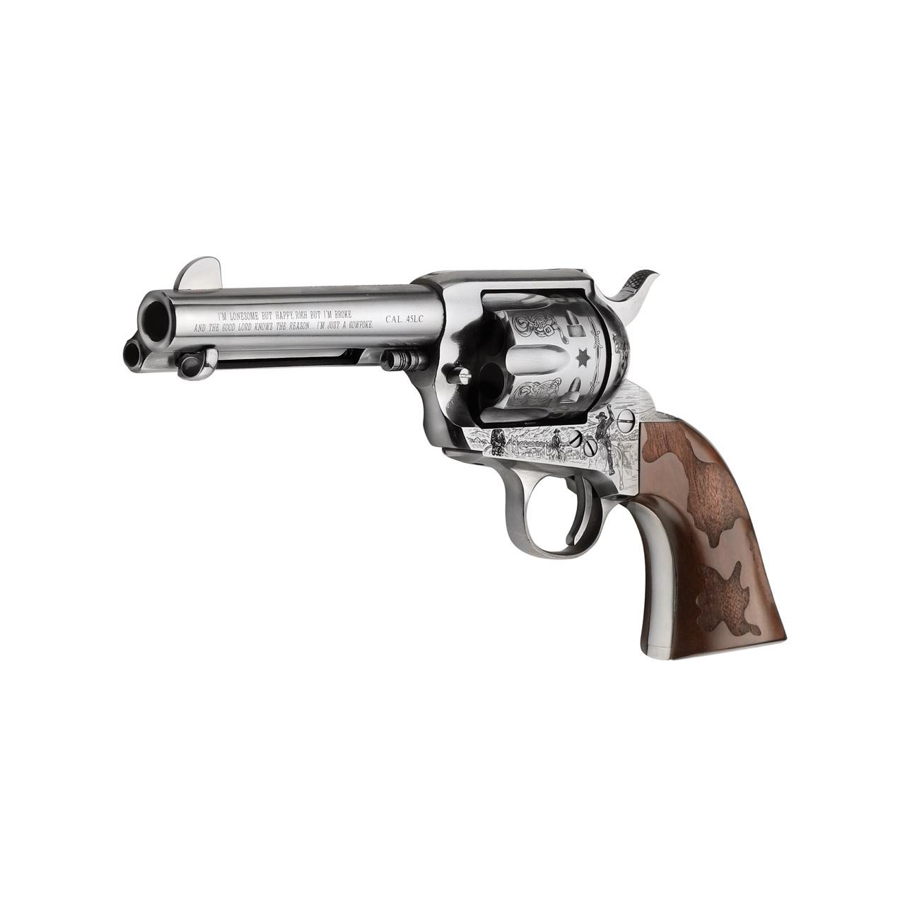Pietta Cowpoke Revolver 45 Colt 4.75in Old Silver w/Engraved FM/BRL/CYL6rd - View 2