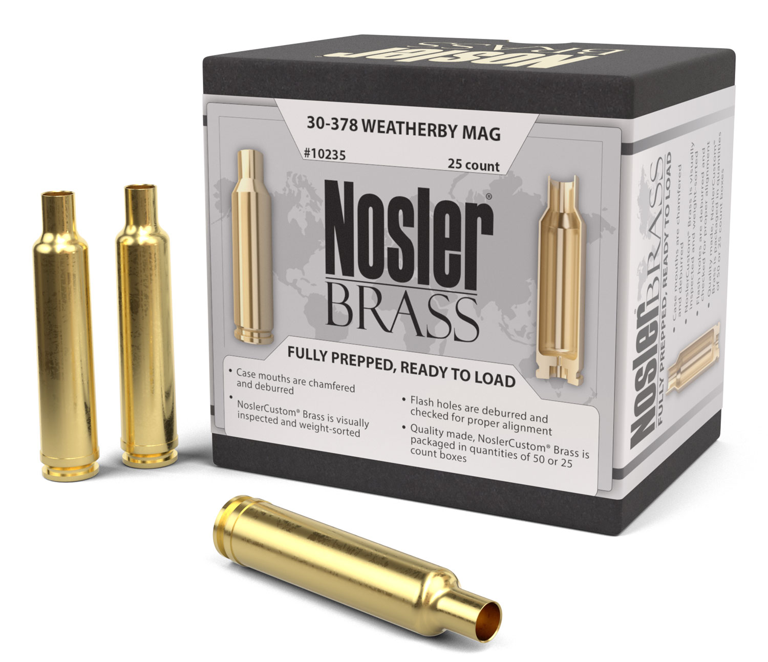 Nosler 10235 Unprimed Brass Rifle Cartridge Cases .30-378 Wby Mag 25ct - View 2