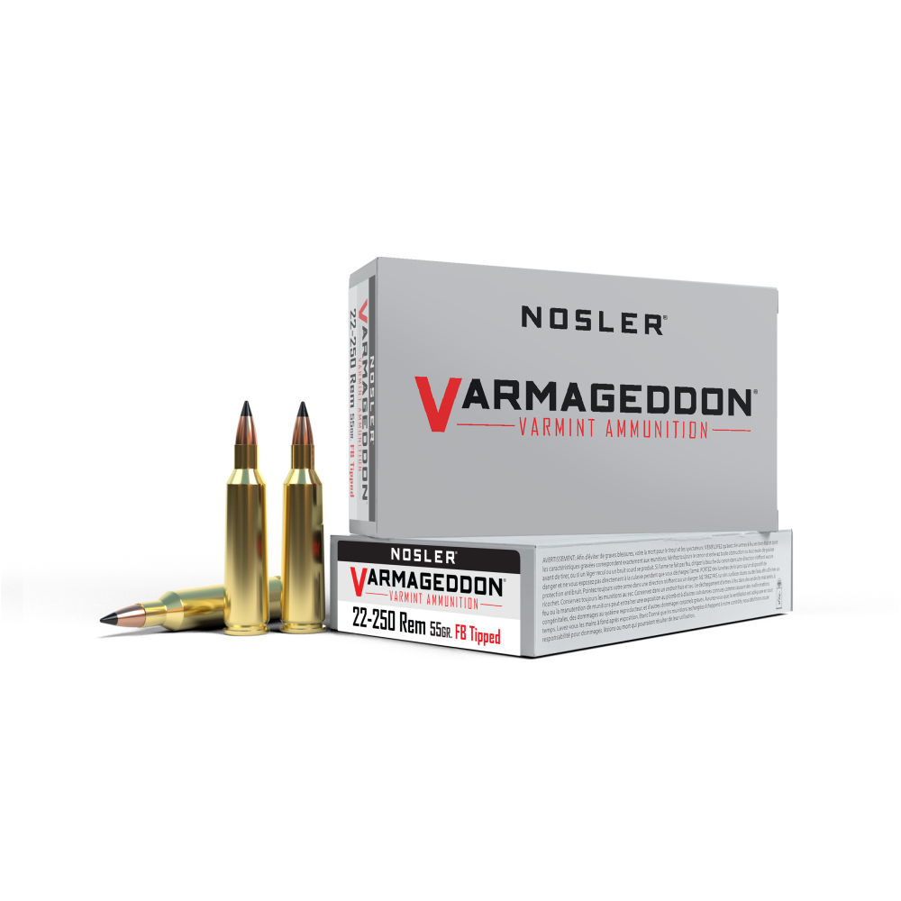 Nosler Varmageddon 22-250 Rem, 55gr FBT, Brass Cased, 20 Round Rifle Ammo, Precision Varmint Shooting - View 2
