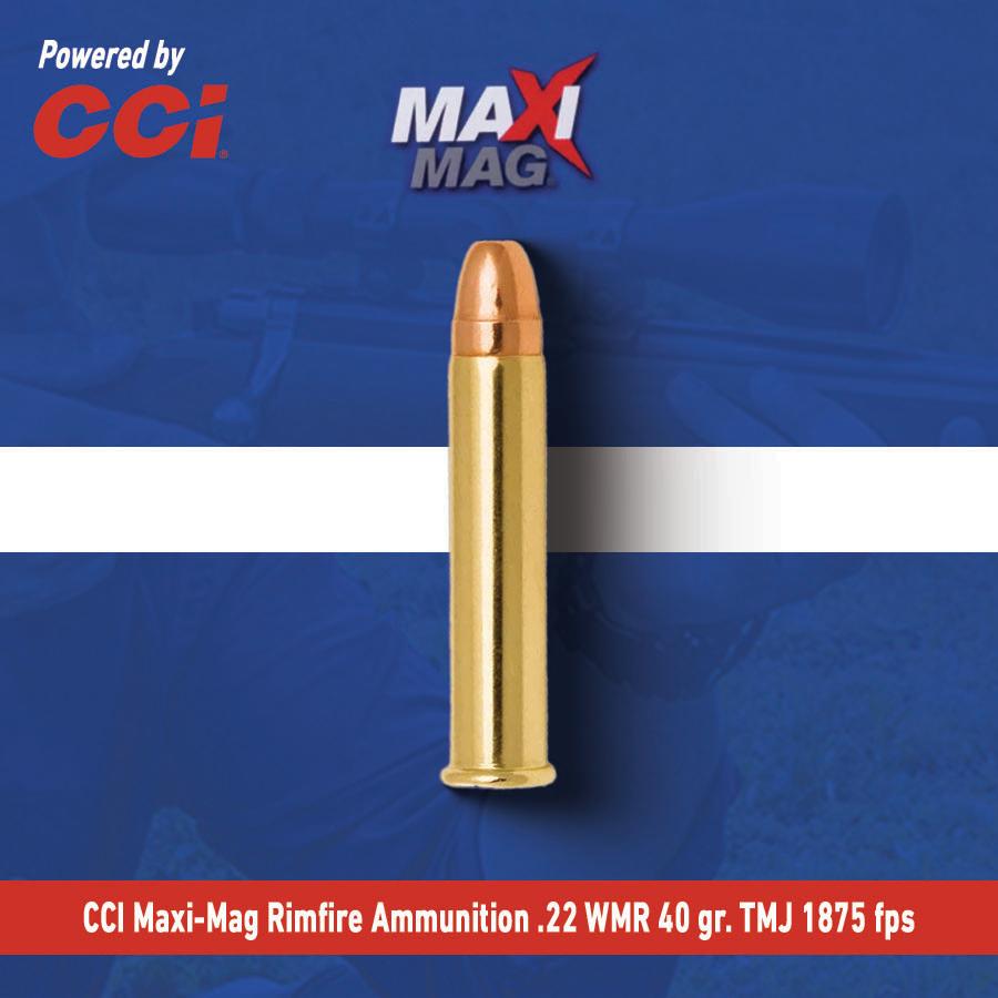 CCI 0023 Maxi-Mag Rimfire 22 WMR 40 gr Total Metal Jacket (TMJ) 50 Per Box/ 40 Cs - View 2