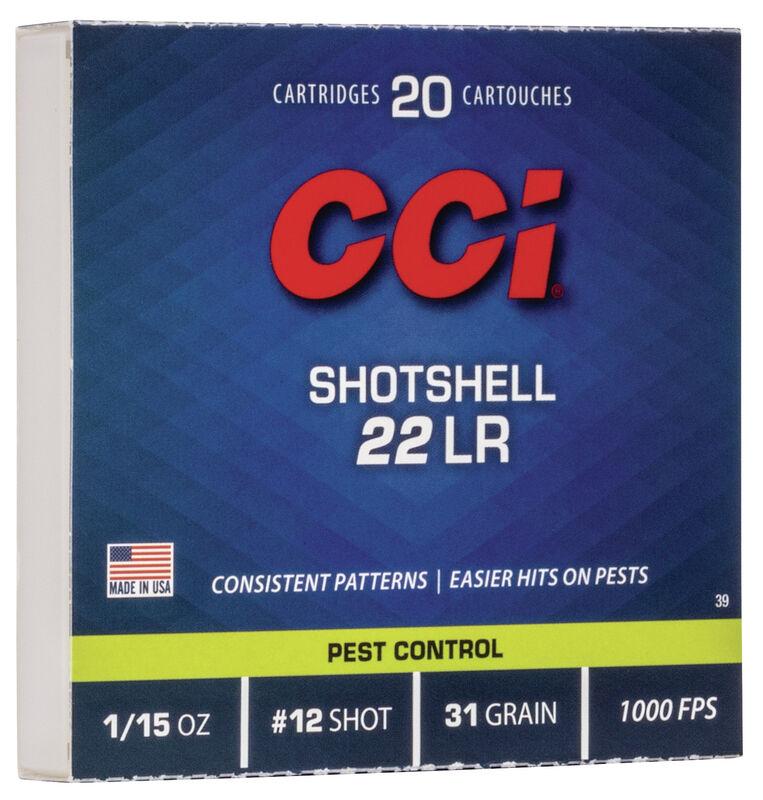 CCI 0039 Pest Control Shotshell 22 LR 31 gr 1000 fps #12 Shot 20 Bx/100 Cs - View 2