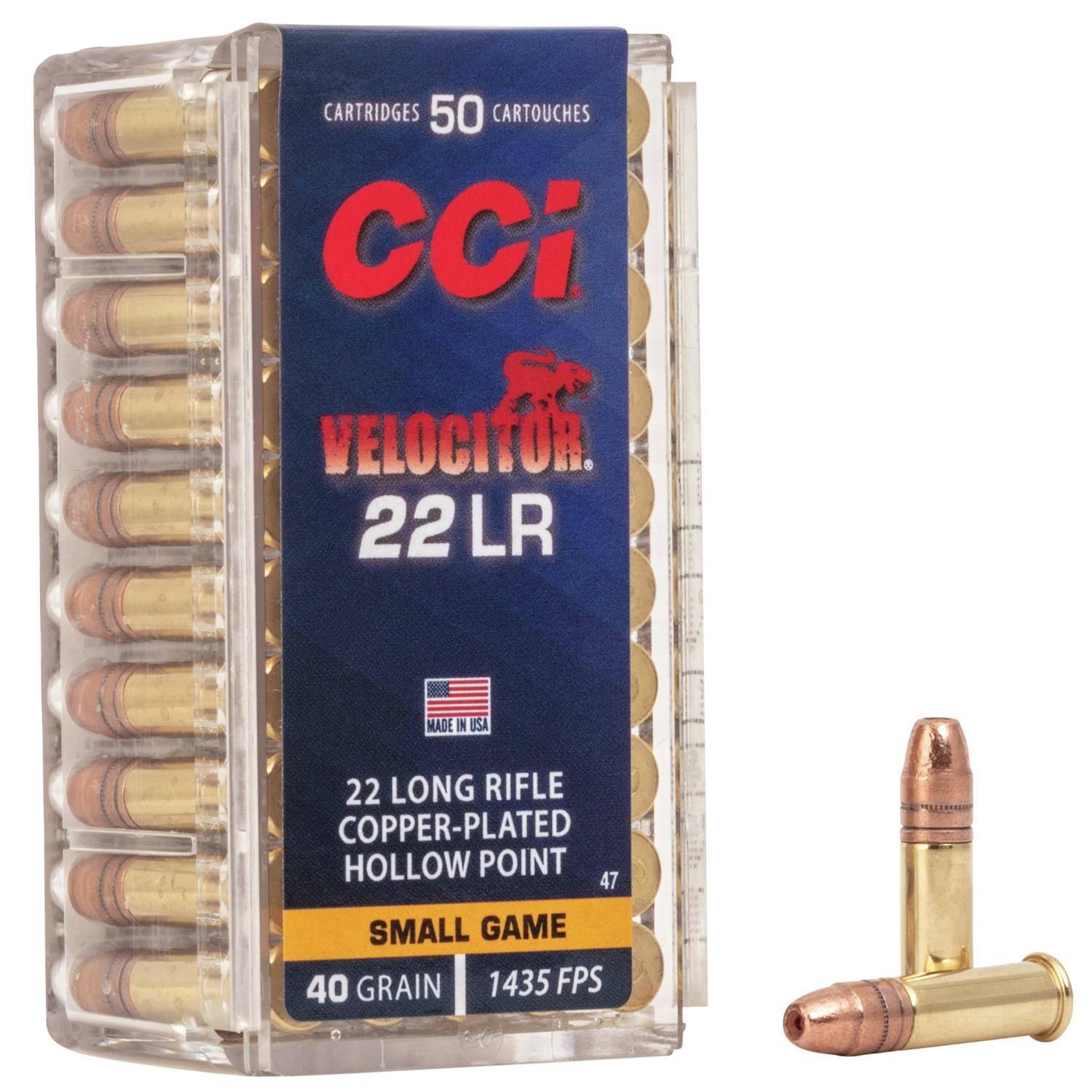 CCI 0047 Velocitor 22 Long Rifle 40 Grain Copper Plated Hollow Point 50 Rou - View 2