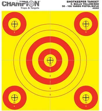 Champion Shotkeeper 45562 5-Bullseye 50-100 yds Pistol/Rifle Yellow/Red 12 PK - View 2