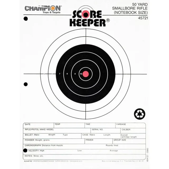 Champion Targets 45721 Score Keeper Bullseye Paper 50 yds Small Bore Rifle 8.50" x 11" Black/Orange 12 PK - View 2