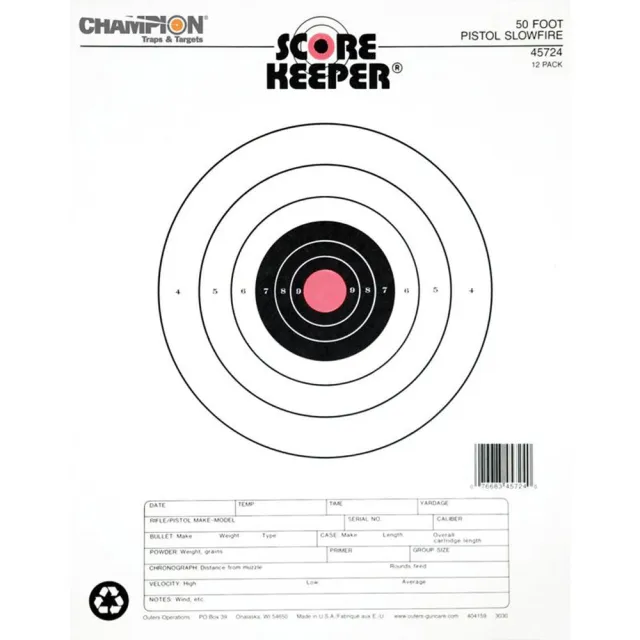 Champion Targets 45724 Slow Fire Bullseye 50ft Pistol 12 Pack Orange - View 2