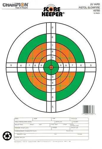 Champion Scorekeeper Targets Fluorescent Orange & Green Bull - 25 yd. Pistol Slow Fire 12/Pack - View 2