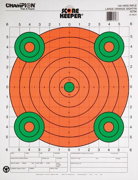 Champion Targets 45796 Score Keeper Sight-In Bullseye Paper Hanging 100 yds Pistol/Rifle Large Green/Orange 12 PK - View 2