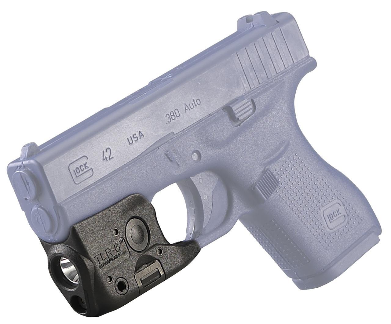 Streamlight TLR-6 Weapon Light w/Laser for Glock 42/43 - 100 Lumens - White LED Light - Red Laser - 89m Beam - Black Polymer - View 2