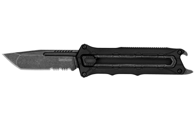 Kershaw Interstellar Knife: Manual Button Mechanism, Full-Size, Four-Finger Grip, Serrated Tanto Blade, Unique Textured Handle - View 2