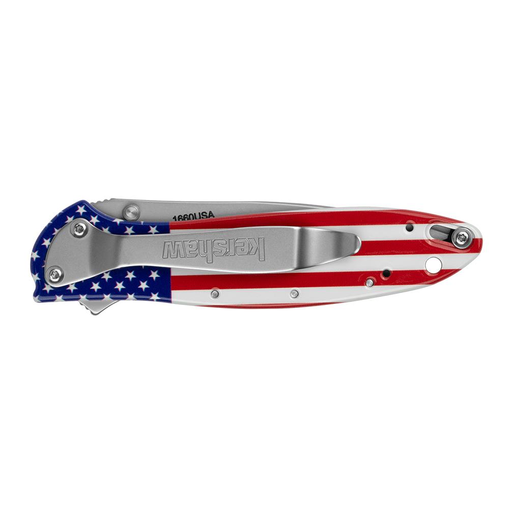 Kershaw 1660USA Leek 3" Drop Point Plain Blade USA Flag Design - View 2