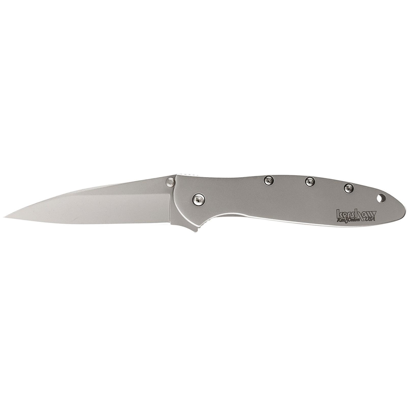 Kershaw Leek 1660 Fine Edge Knife: 3in 14C28N Drop Point Blade, 410 Stainless Steel Handle, SpeedSafe Opening - View 2