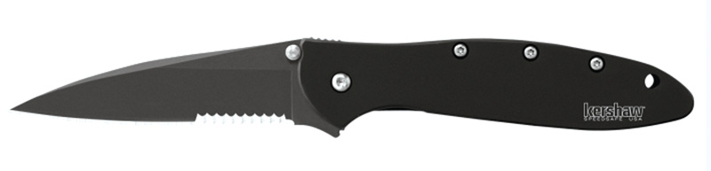 Kershaw 1660CKTST Leek 3 in Modified Drop Point Part Serrated Black DLC - View 2