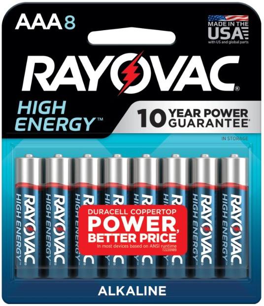 Rayovac 8248T102 AAA HIGH ENREGY Alkaline Batteries Silver/Blue 1.5 Volts 1,123 mAh (8) Single Pack - View 2