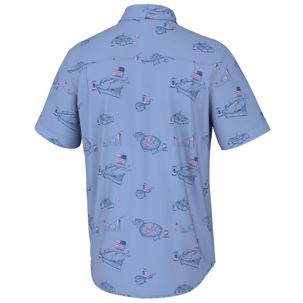 Huk H1500198-445-L Americookin Kona Short Sleeve Shirt Quiet Harbor L - View 2