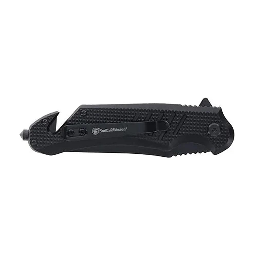 Smith & Wesson Extreme Ops Folding Knife 3-1/2 Clip Point Blade Black with Glass Breaker and Strap Cutter - View 2