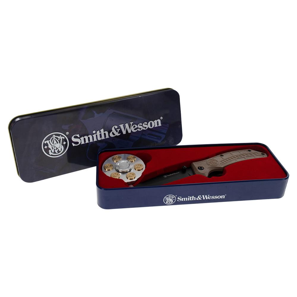 Smith & Wesson Folding Knife and Fidget Spinner Combo 3 Tanto Blade Black Brown - View 2