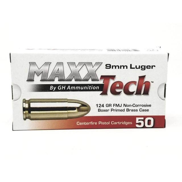 MaxxTech PTGB9124B 9mm Luger 124gr Full Metal Jacket Ammo, Box of 50, Brass Casing, Non-Corrosive Primer - View 2