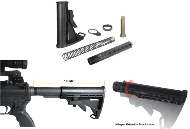 UTG Pro RBU6BM AR-15 6-Position Mil-Spec Stock Assembly Black - View 2