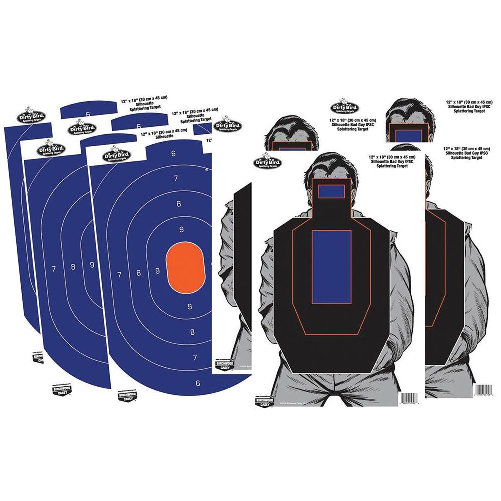 Birchwood Casey Dirty Bird Combo 12x18 4-Blue/Orange Oval & 4-Bad Guy IPSC Silhouette - View 2