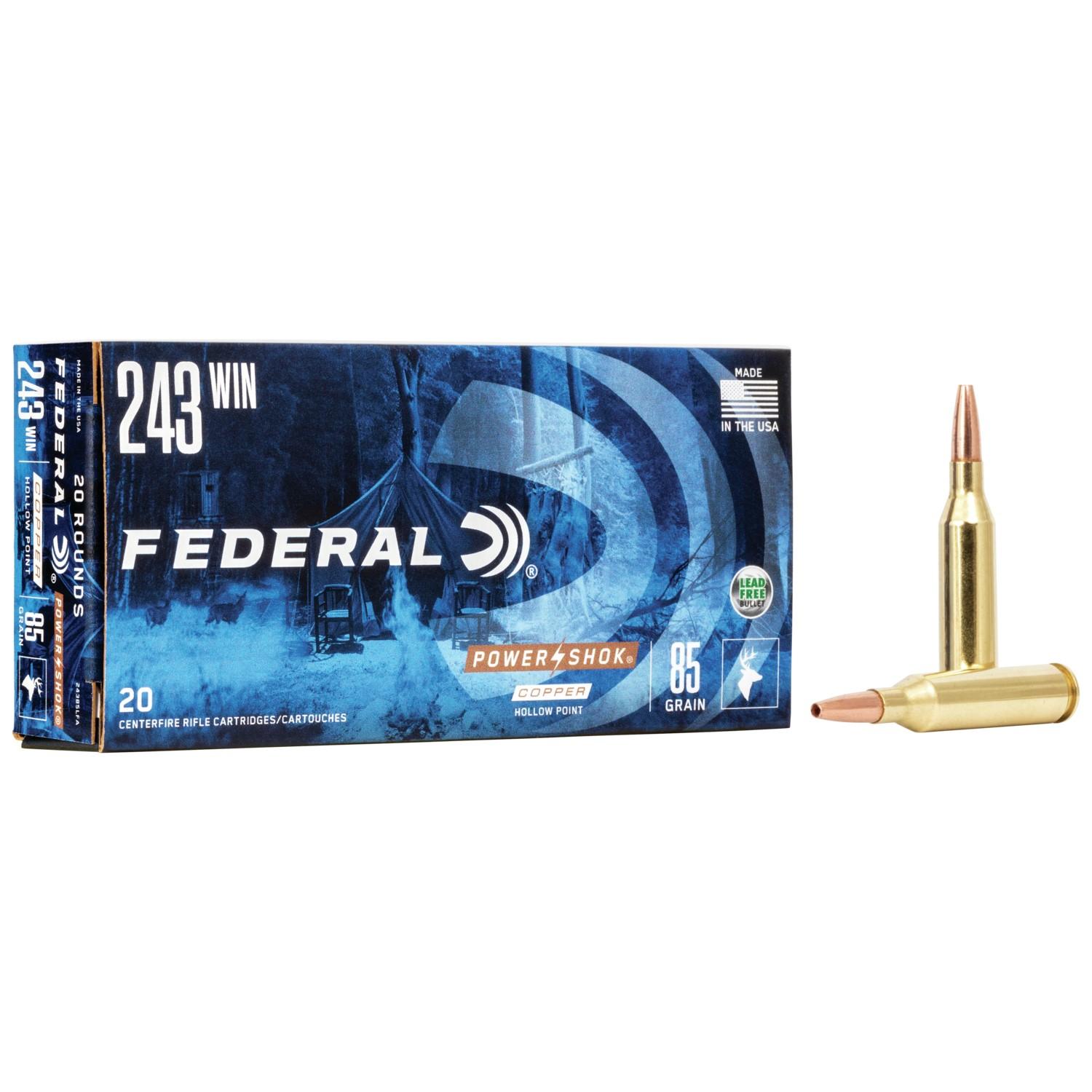 Federal Premium Power-Shok .243 Win 85gr Copper Hollow Point 20 Rounds" - View 2