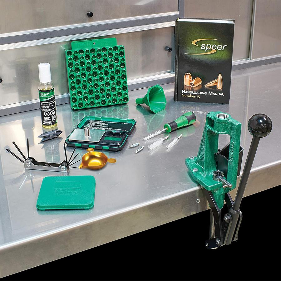 RCBS Partner Reloading Kit-2: Green, Single Stage Press, Digital Scale, Speer Manual, Accessory Handle, Powder Funnel, Hex Key, Deburring Tool, Loading Block, Slick Lube, Primer Tray - View 2