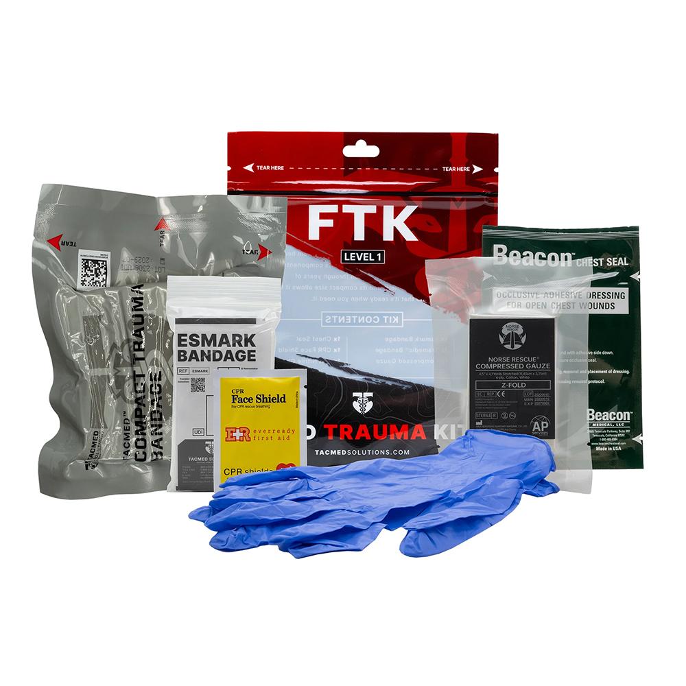 TacMed Field Trauma Kit Level 1: Compact, Lightweight - Includes Bandage, Chest Seal, Gauze, CPR Shield, Gloves - View 2