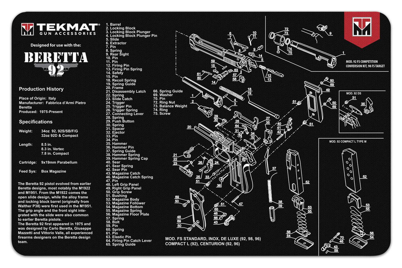 TekMat TEK-R17-BER92 Beretta 92 Pistol Mat 17x11" Black - View 2