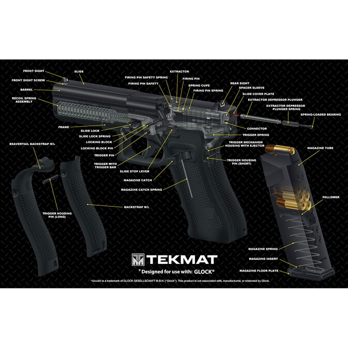TekMat Glock 17 Gen4 Armorer's Mat 11x17 3D Cutaway Oil Resistant - View 2