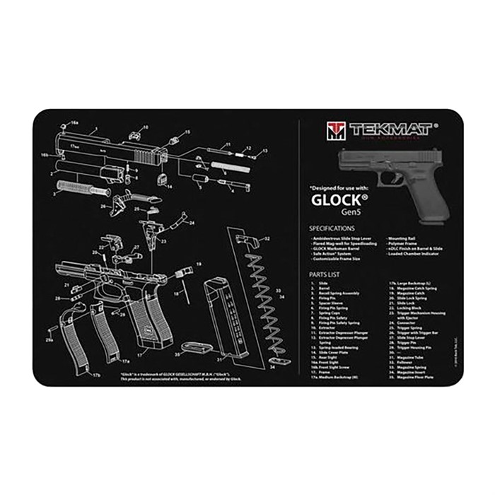 TekMat Glock Gen5 Armorer's Bench Mat 11x17 Inch Neoprene with Exploded View Design - View 2