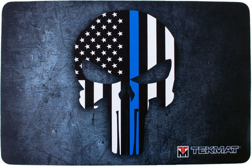 TekMat TEKR17PUNISHERBL Punisher Blue Line Cleaning Mat Black/White/Blue Rubber 11"x17" Blue Line Punisher Skull - View 2